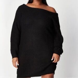 Missguided Plus Waffle Stitch Off Shoulder Jumper Dress